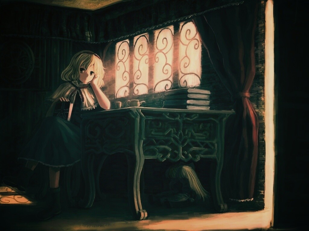 Девочка за столом с книгами обои