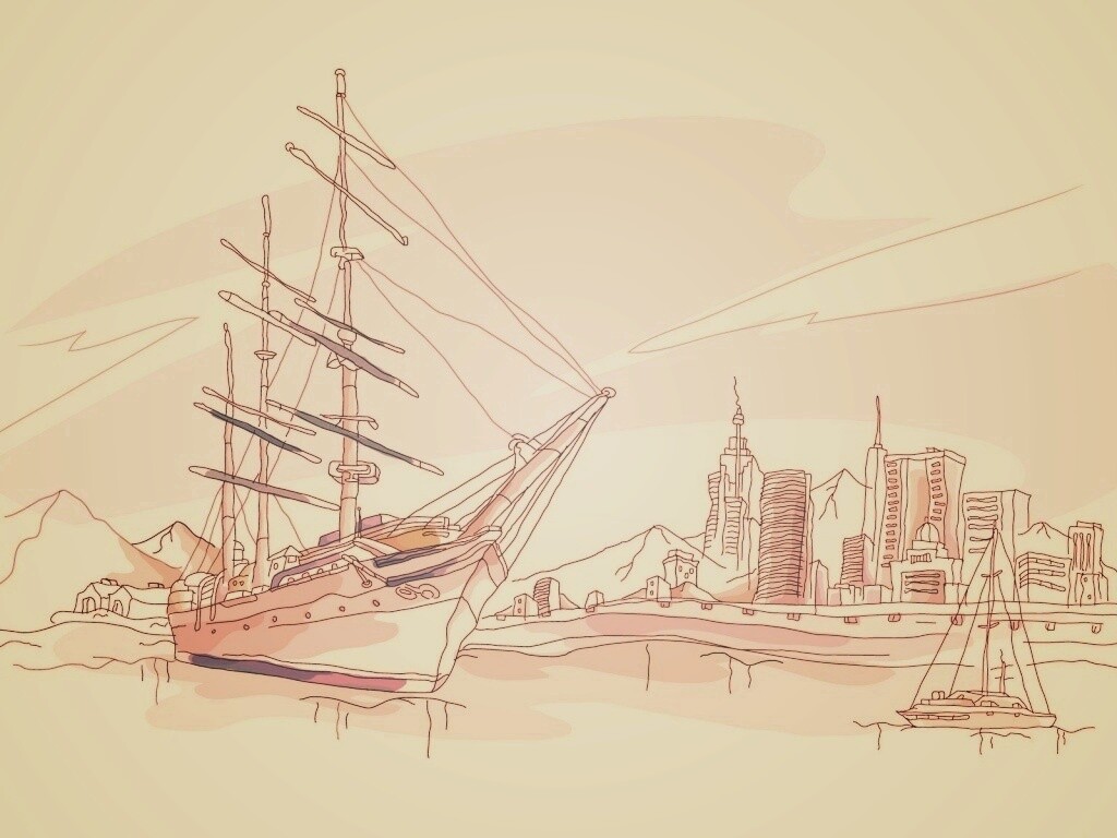 Парусник у города обои