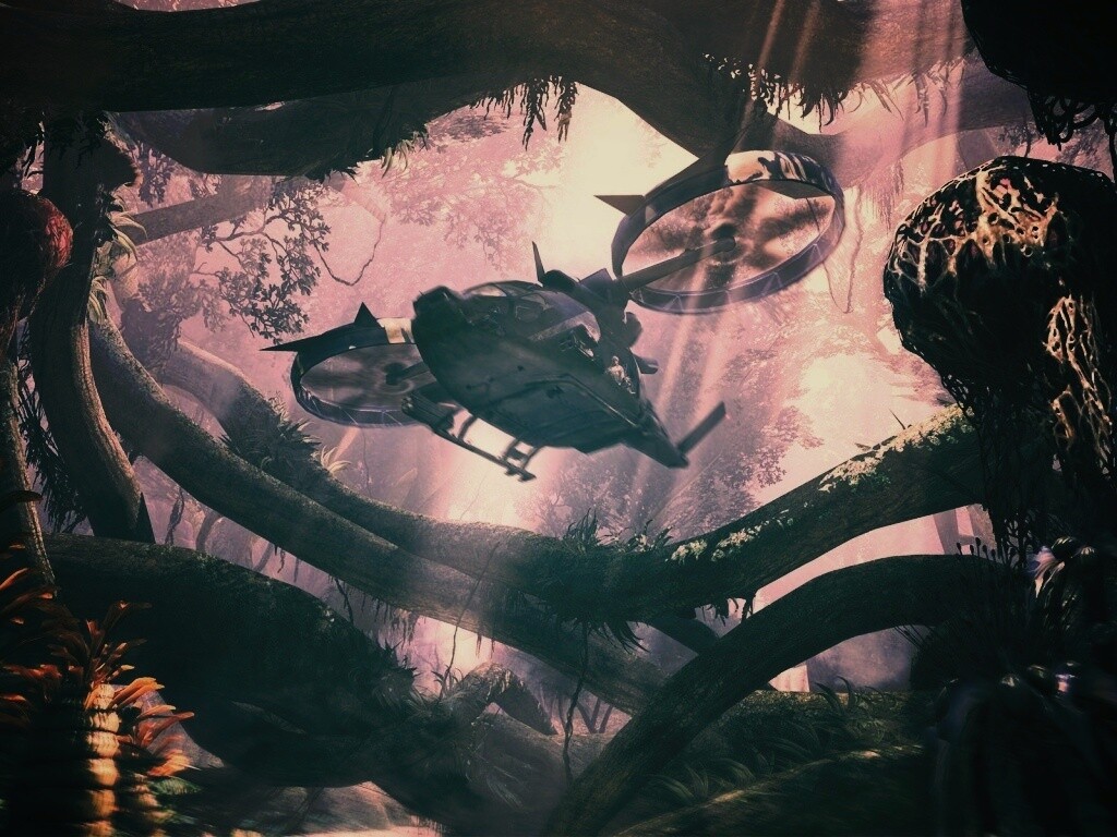 Вертолет в инопланетных джунглях обои