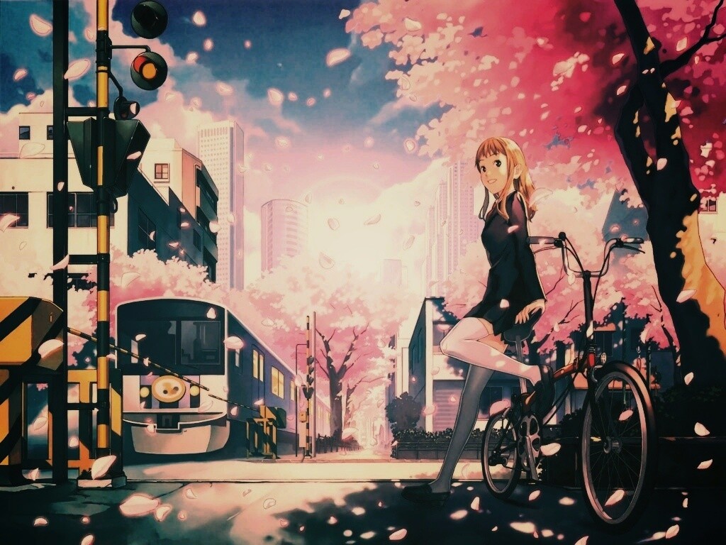 Японская школьница на велосипеде обои