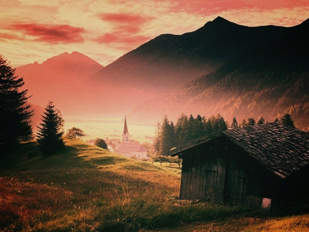 Церковь в австрийской деревне обои