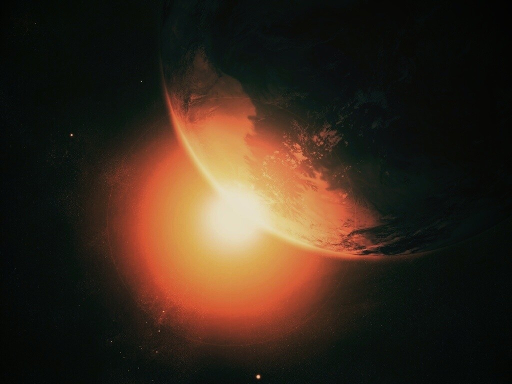 Солнце выглядывает из-за планеты обои