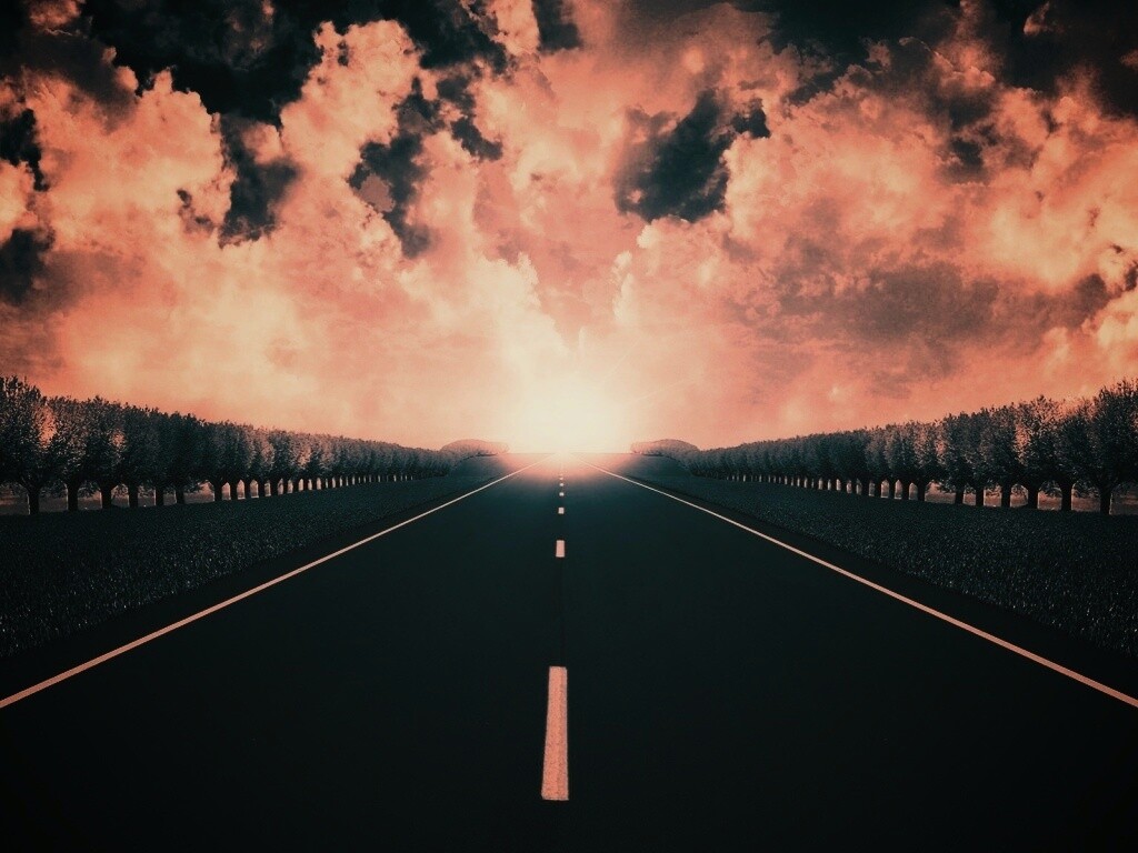 Дорога на закат обои