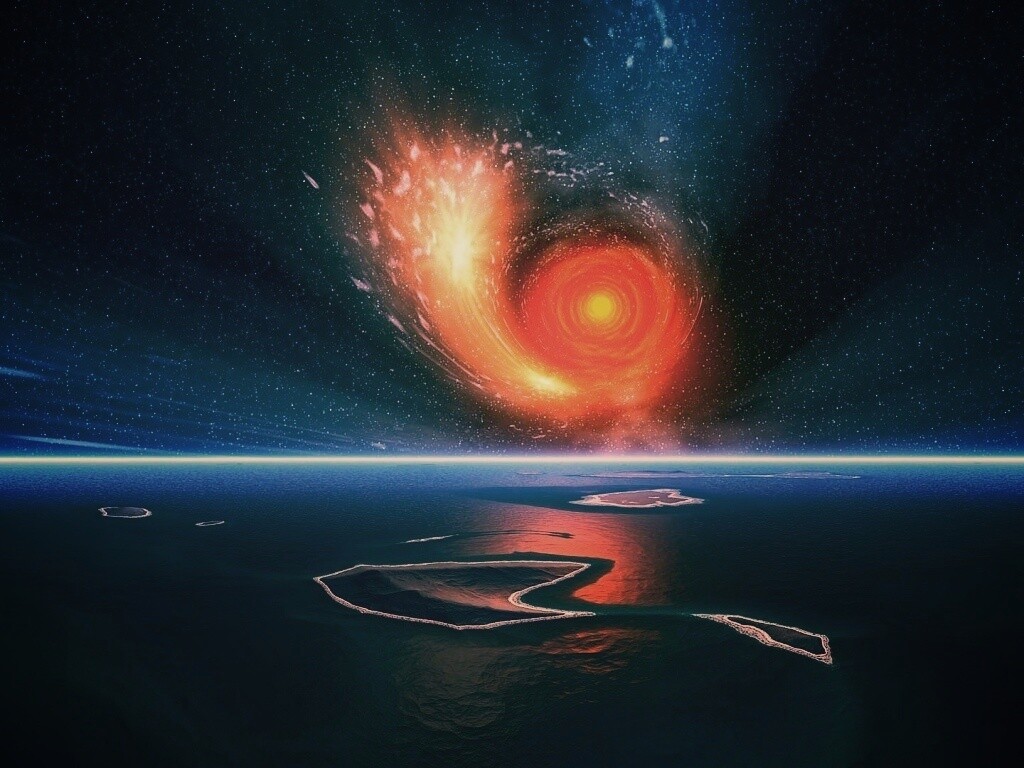 Красная дыра над океаном обои