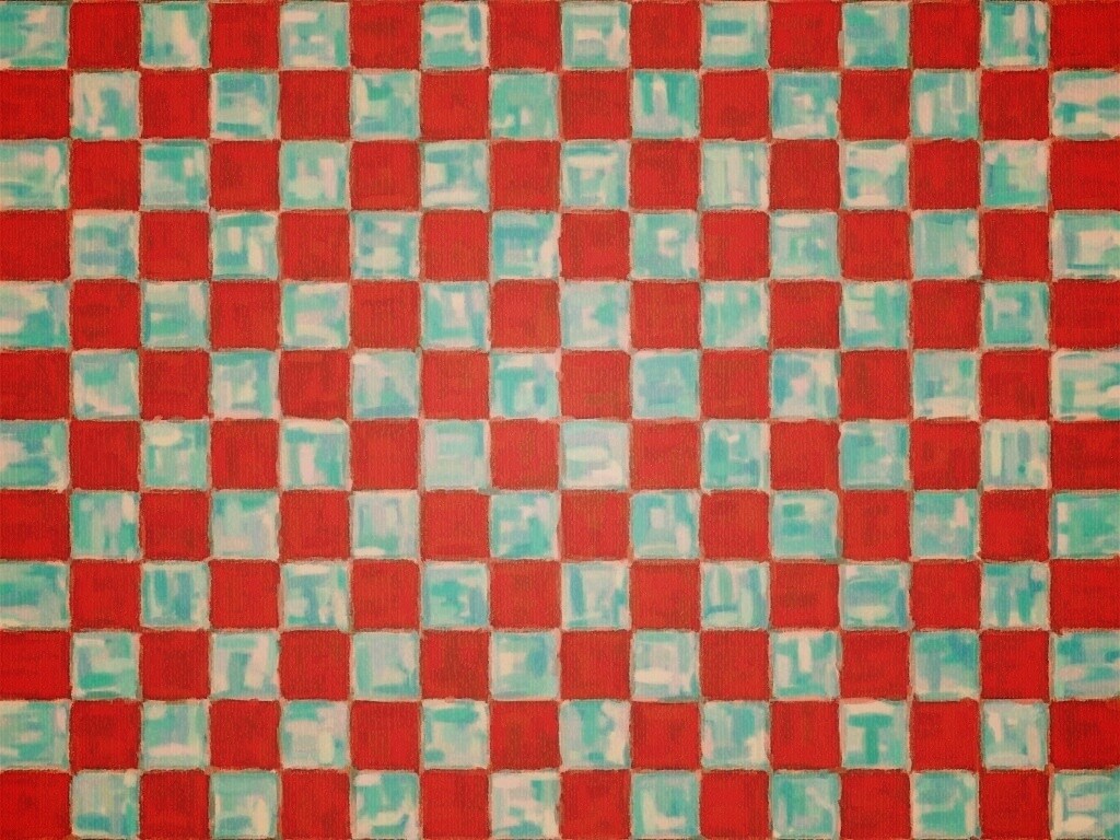 Рисованные красно-голубые клетки обои