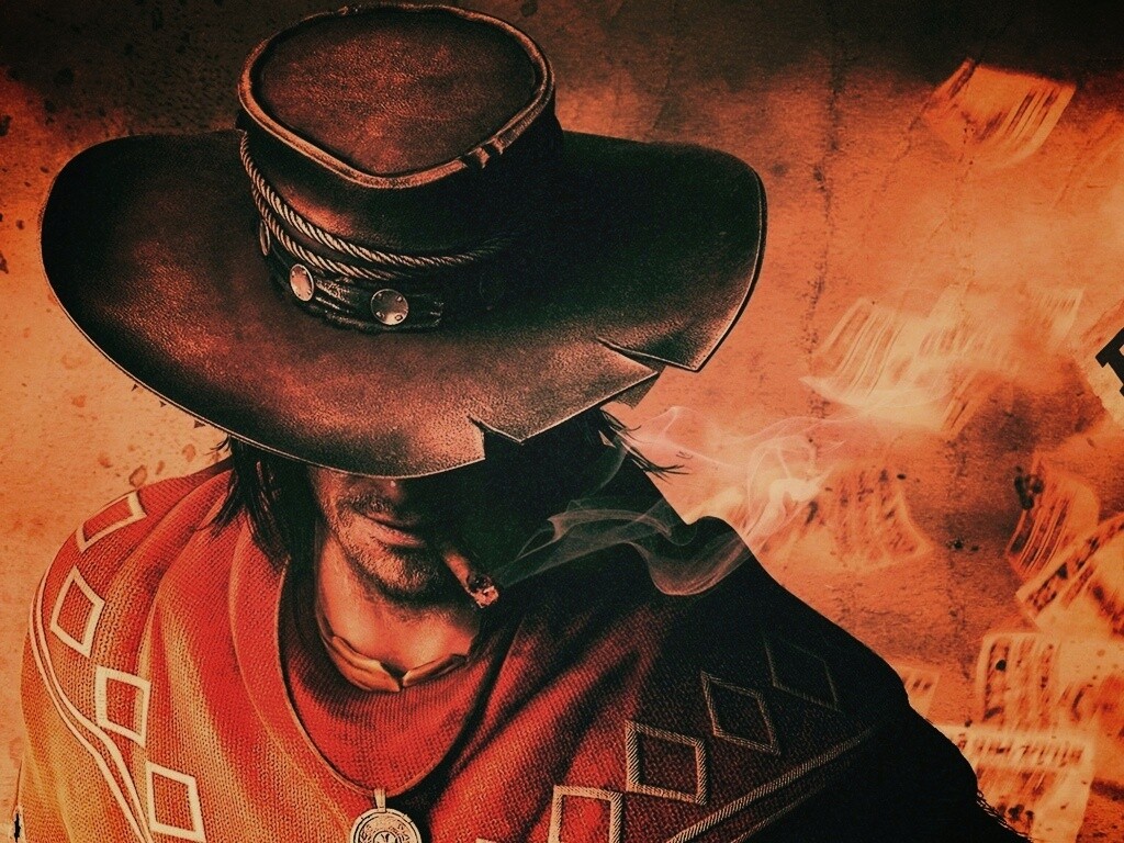 Мужик с сигарой в шляпе и пончо обои