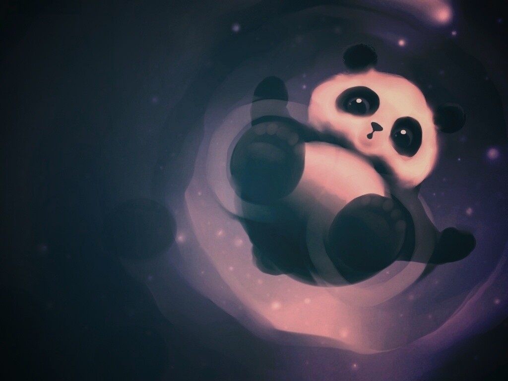 Маленькая панда и лужа обои