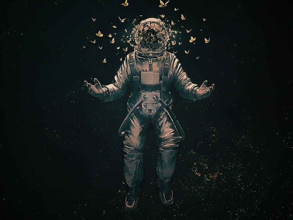 Космонавт и бабочки обои