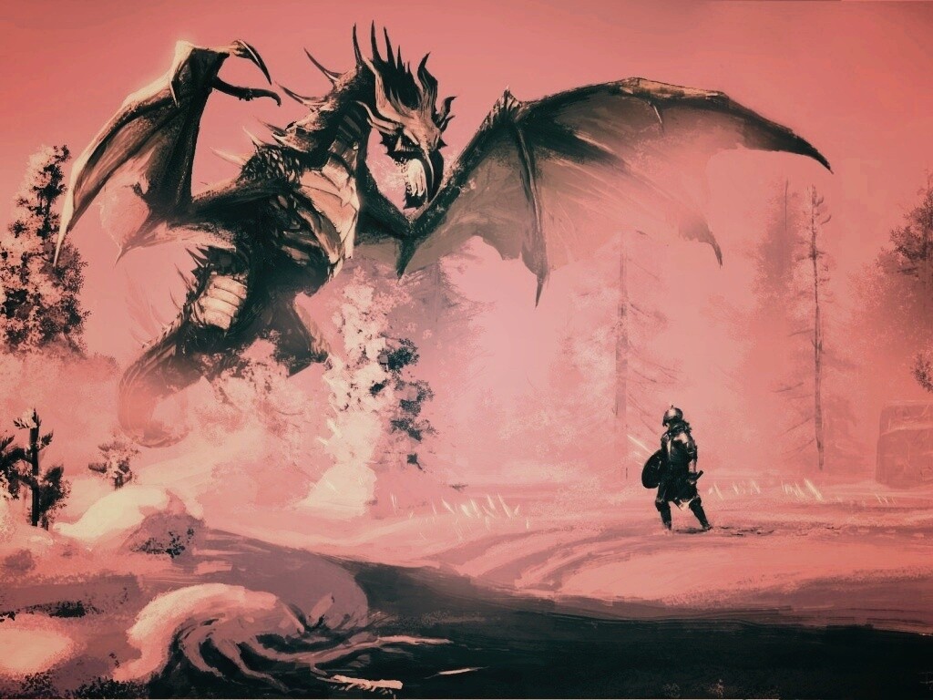 Скайрим: битва с ледяным драконом обои