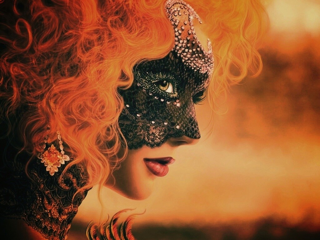 Девушка в карнавальной маске обои