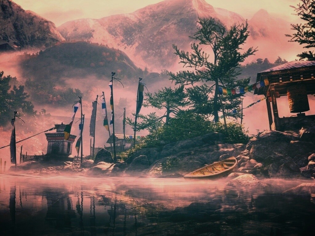 Каменистый берег в тумане обои