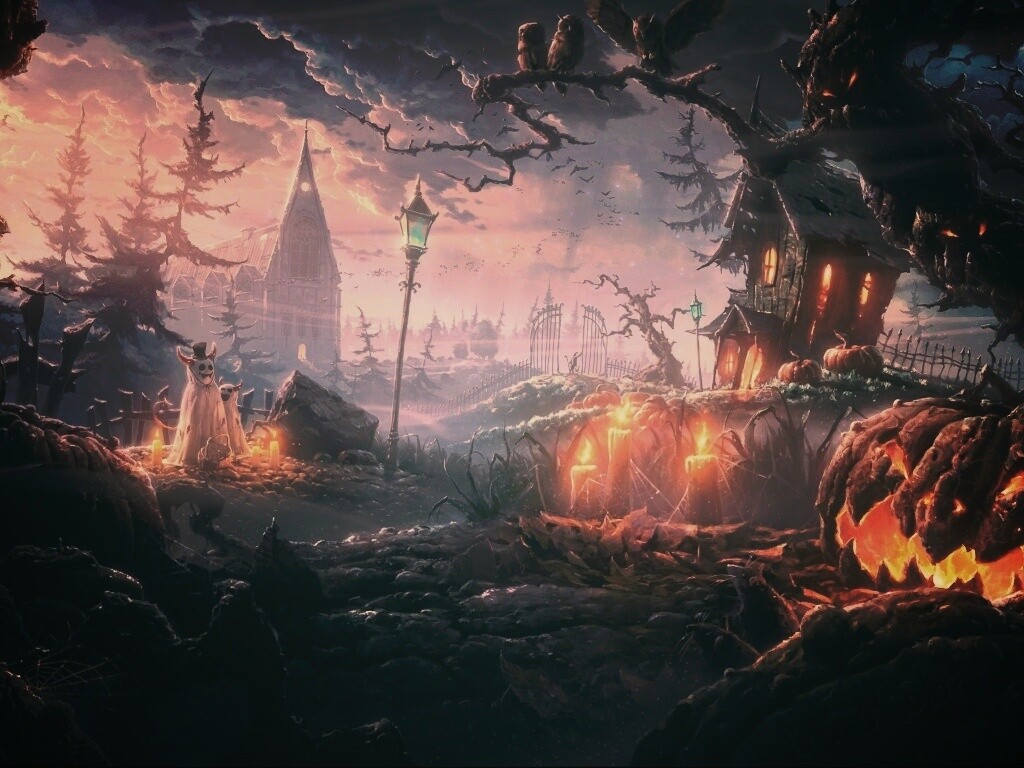 Страшный хэллоувинский пейзаж обои