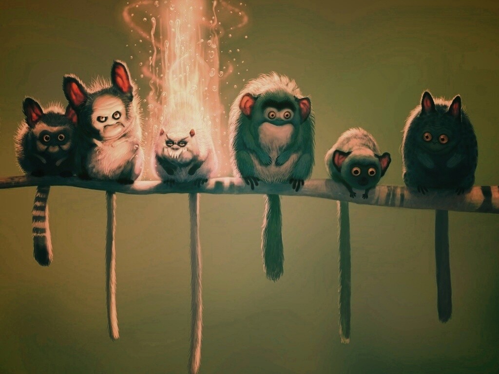 Существа на ветке обои