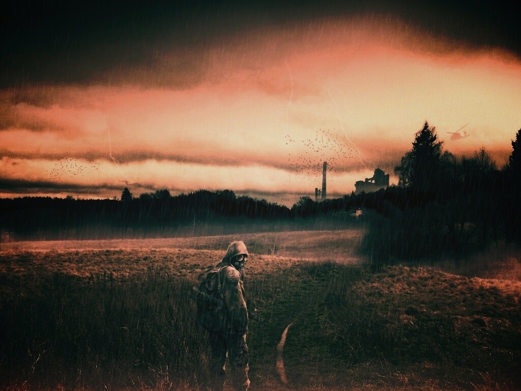 Сталкер под дождем обои