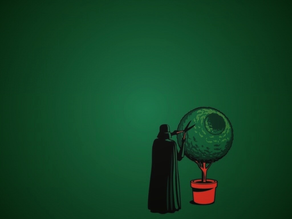 Дарт Вейдер постригает куст обои
