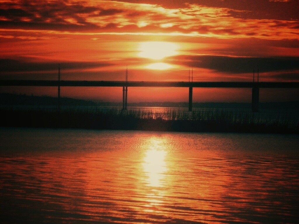 Мост на фоне заката обои