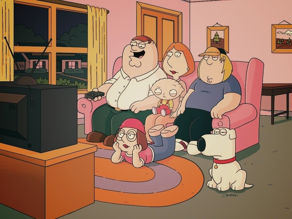 Гриффины всей семьей перед телевизором обои