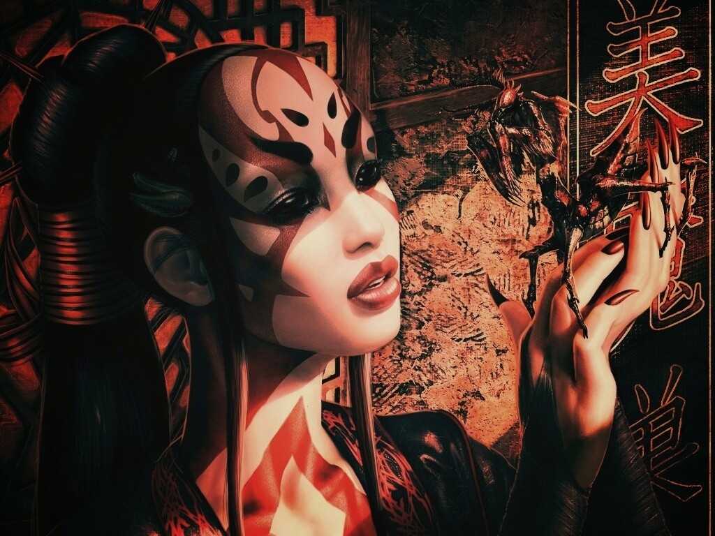 Девушка и богомол обои