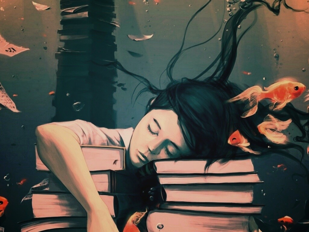 Девочка тонет в знаниях обои