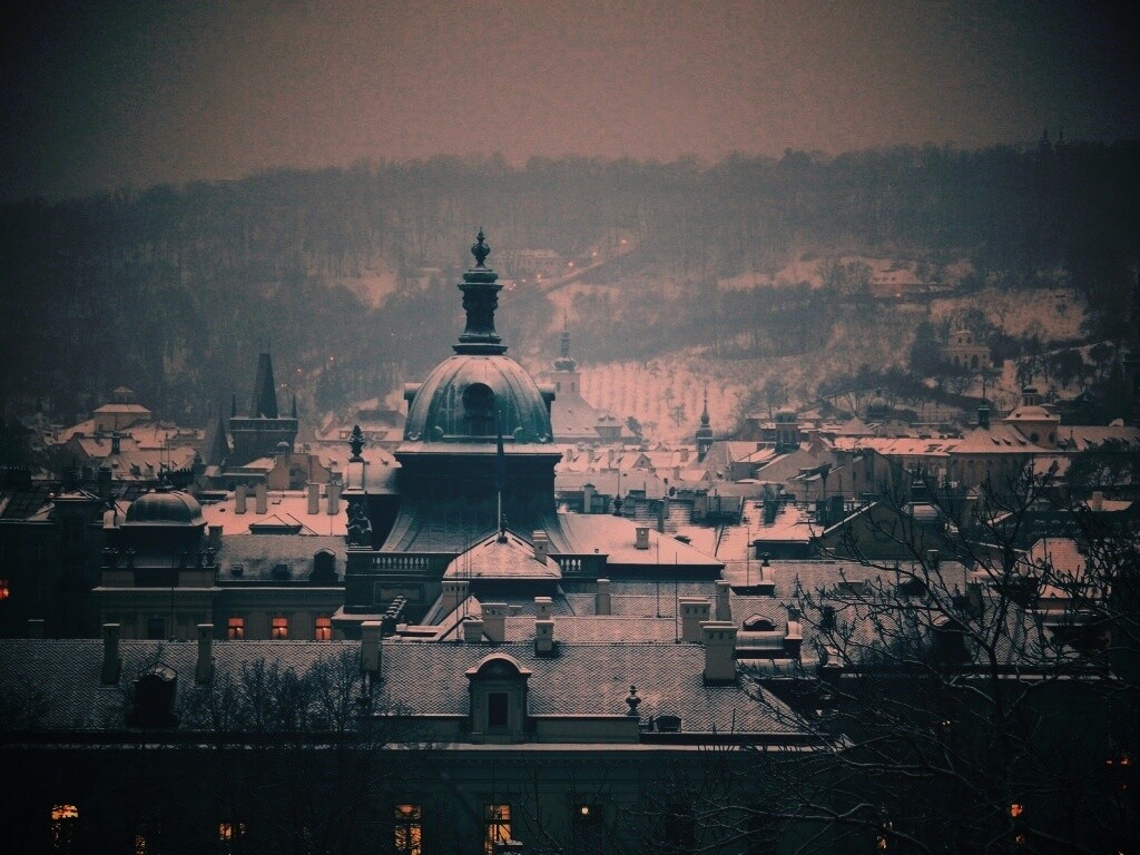 Город зимой обои