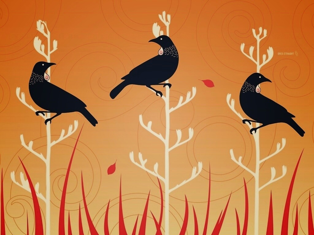 Векторные стилизованные птицы на ветках дерева обои