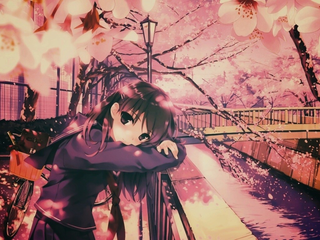 Девушка среди лепестков сакуры обои