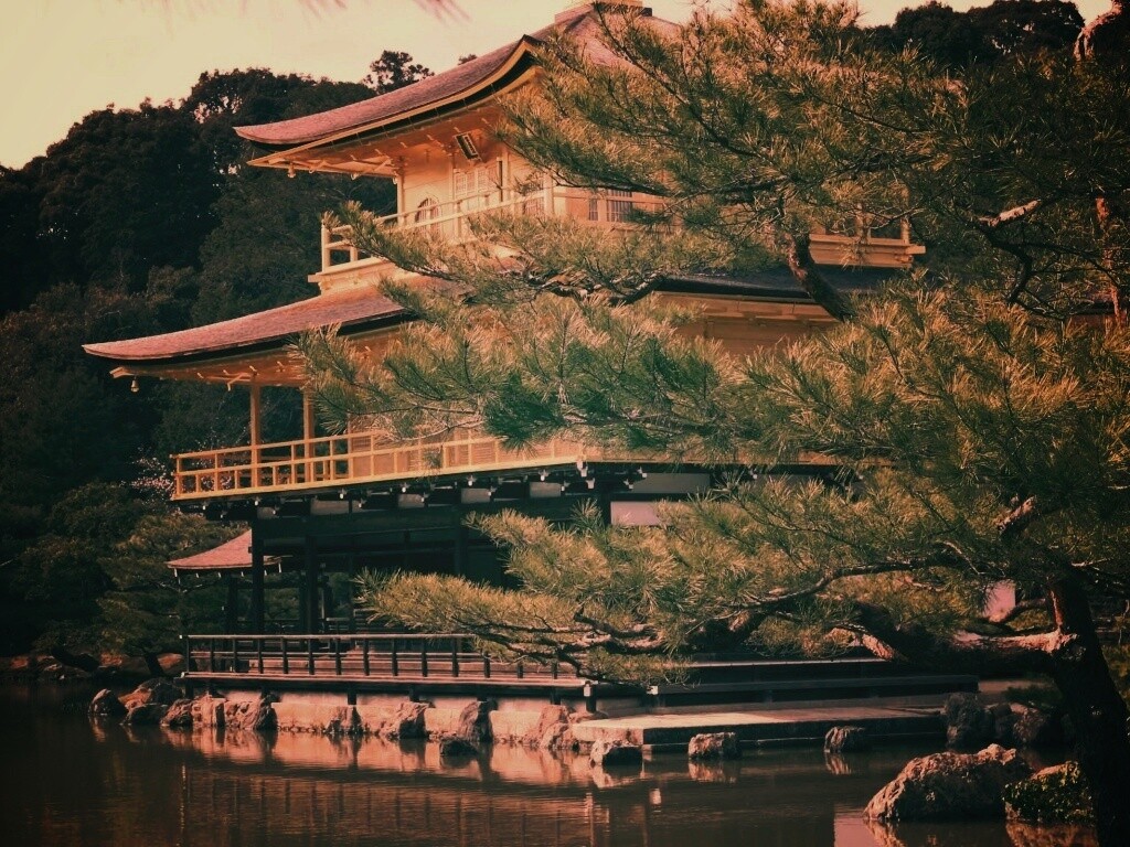 Пагода на берегу озера обои