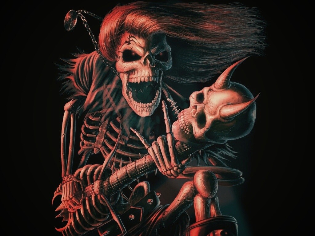 Скелет играет на скелет-гитары обои