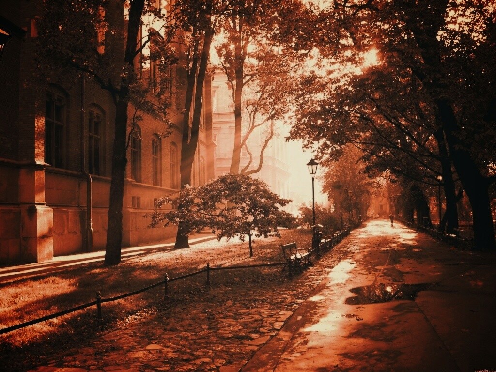 Аллея у здания обои