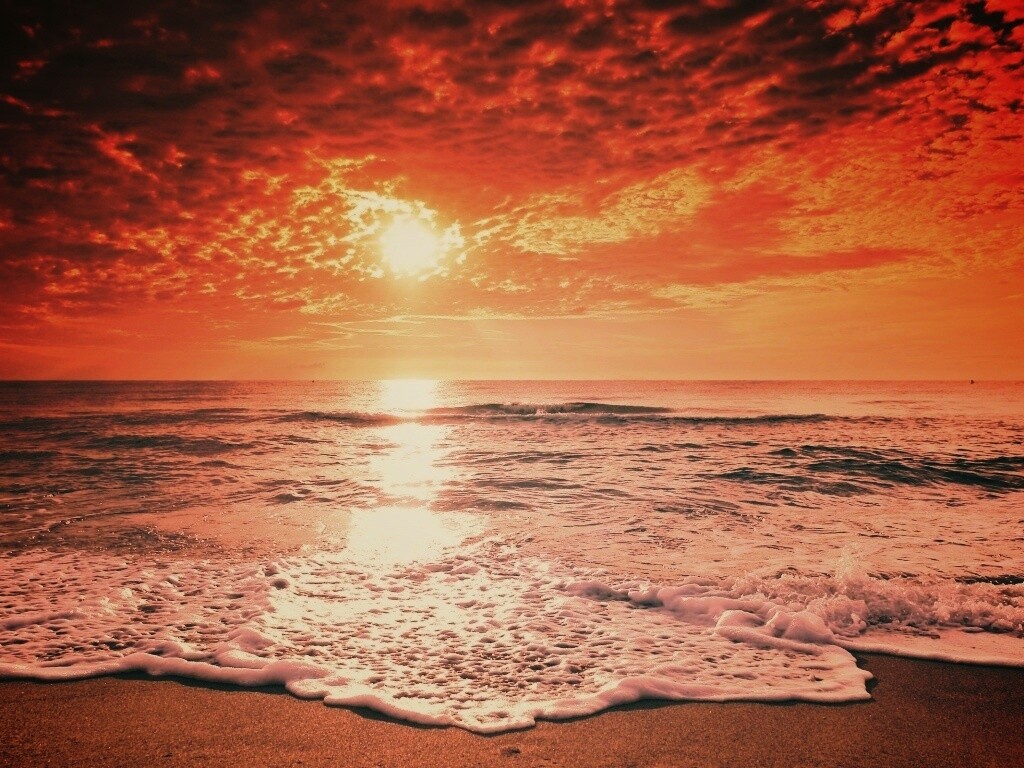 Берег моря в лучах заката обои