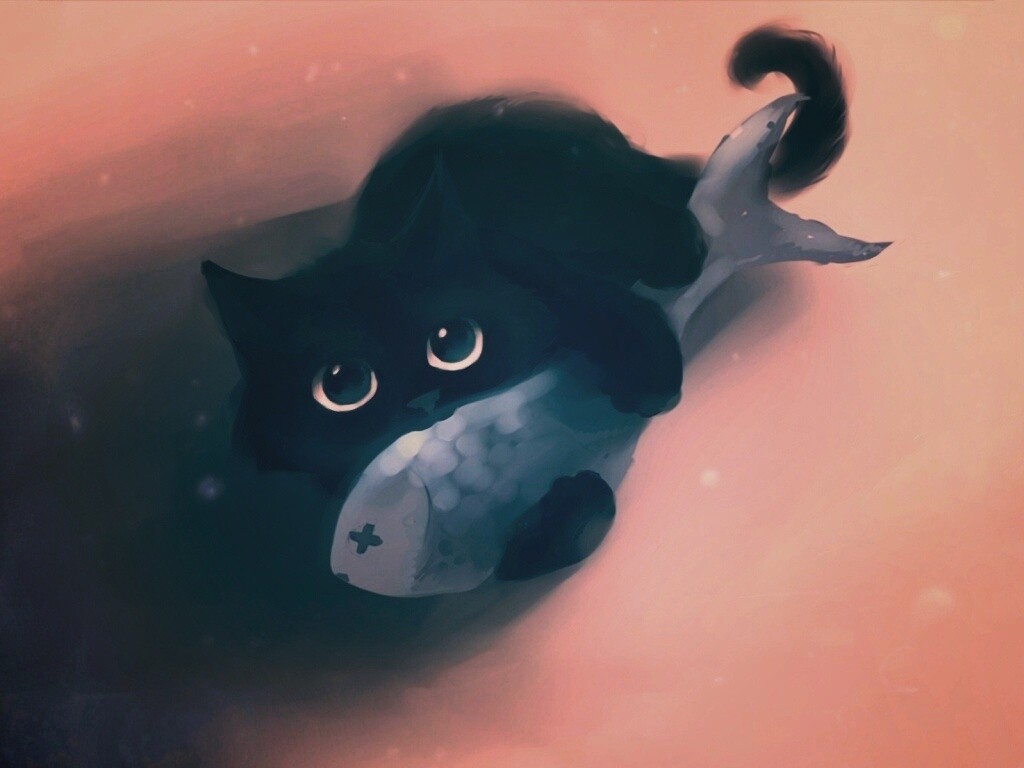 Кот с рыбкой обои