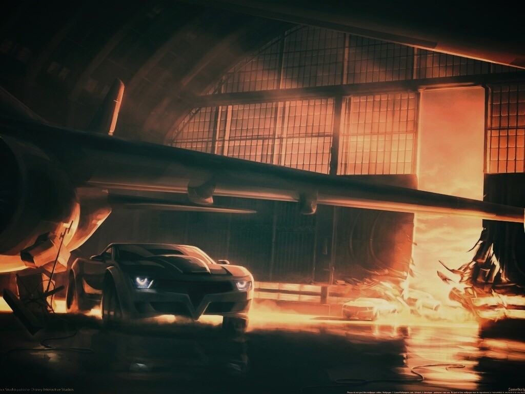 Машины въезжают в ангар обои