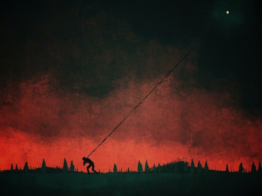 Человек тянущий звезду обои