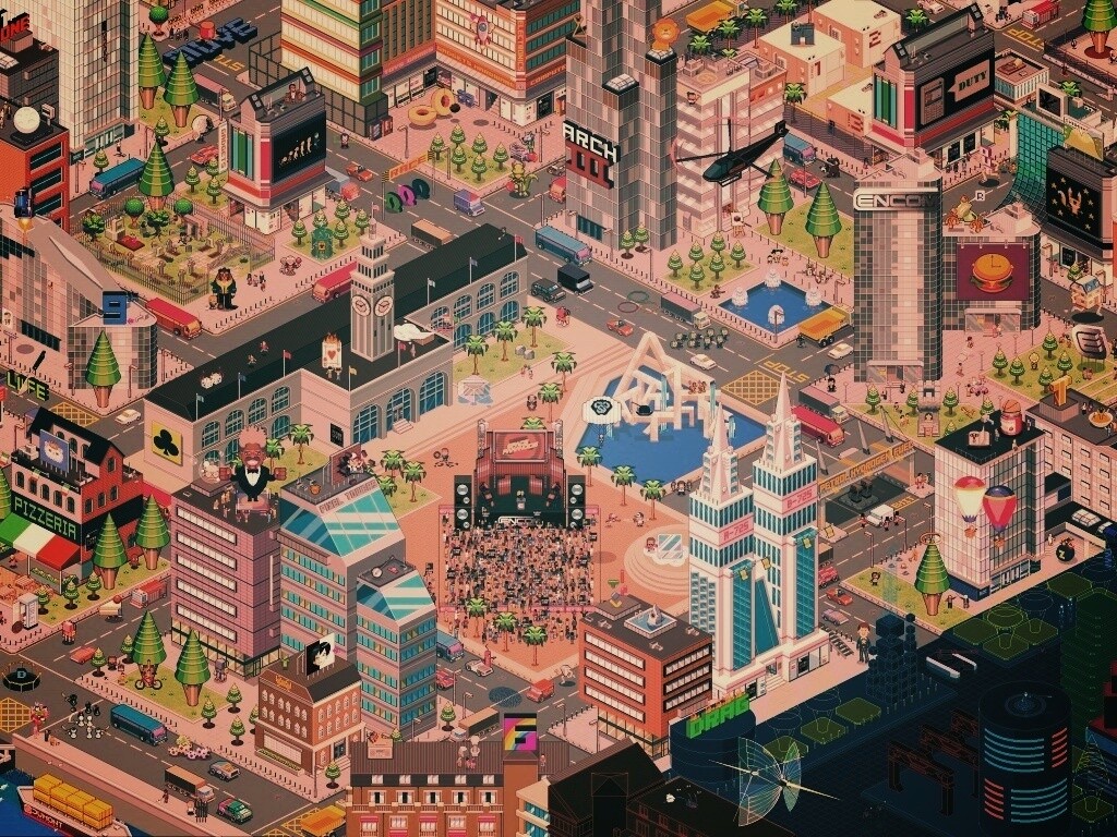 Пиксельный город обои