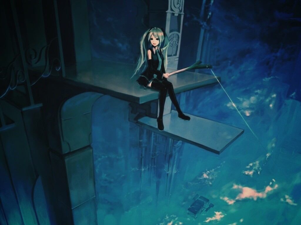 Хатсуне Мику с удочкой обои