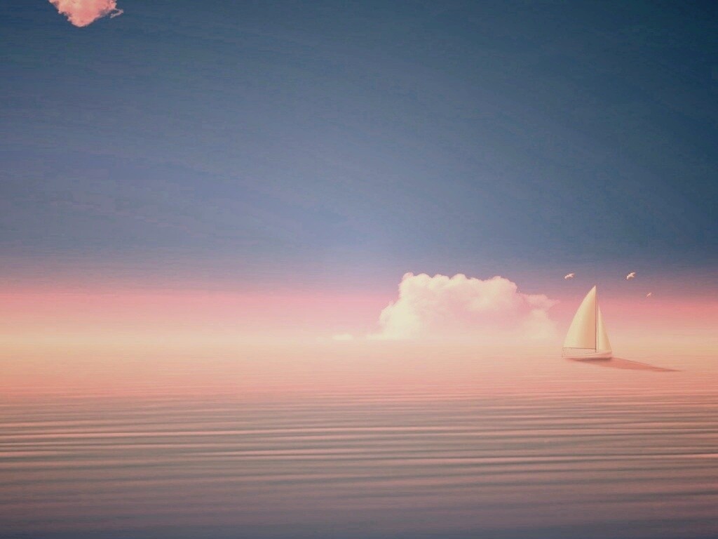 Голубые обои под хорошее настроение с парусником обои