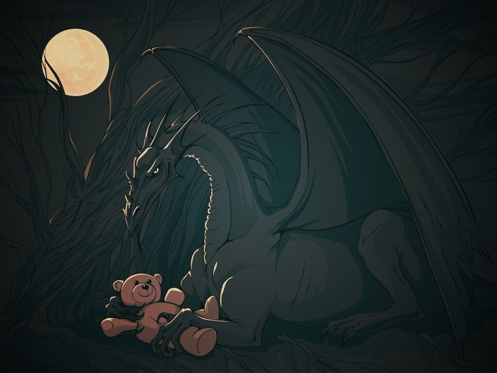 Дракон с любимой игрушкой обои