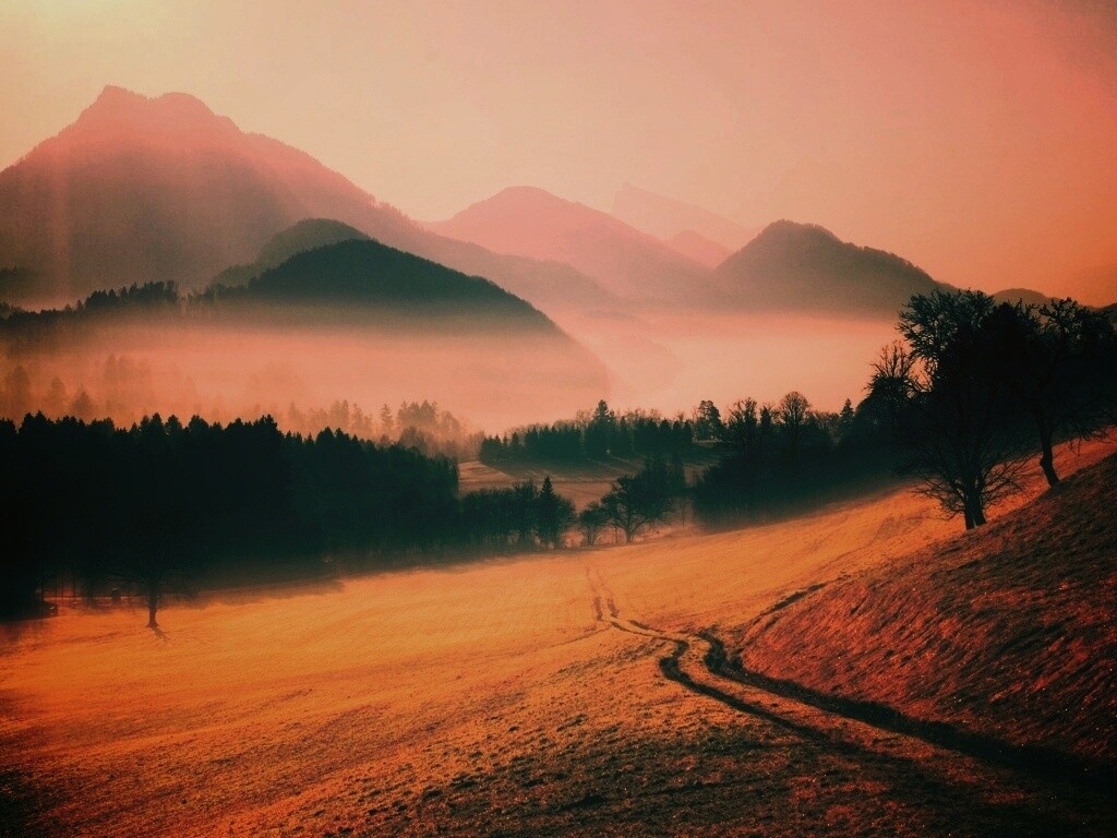 Дорога в туманную долину обои