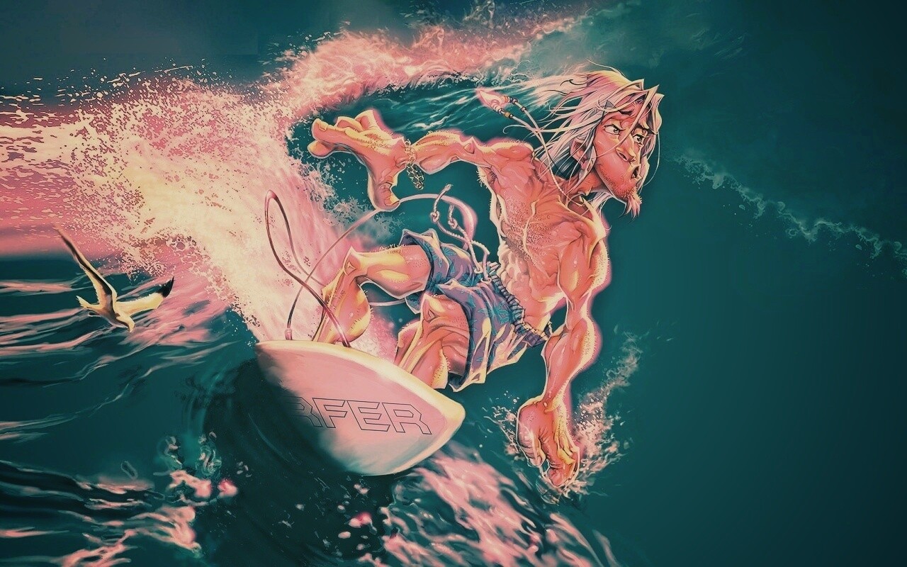 Карикатура на серфера обои