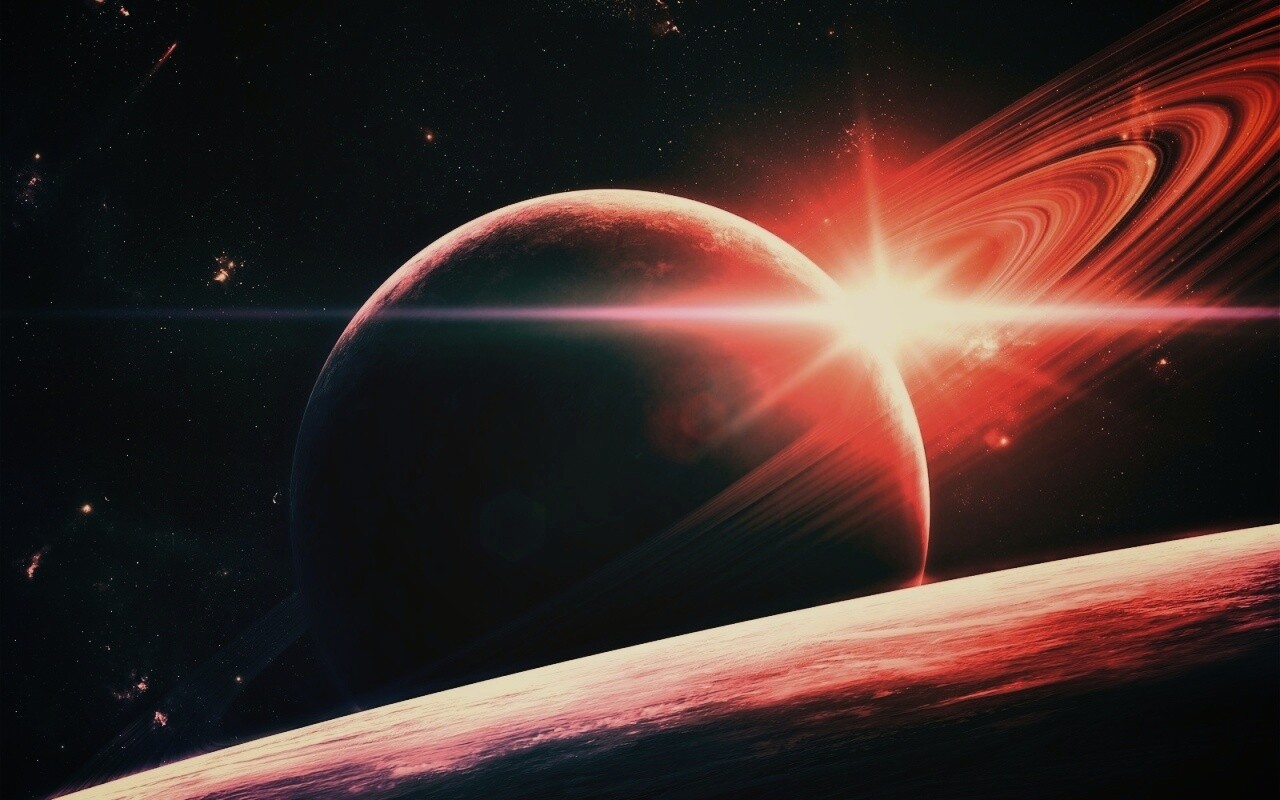 Солнце сквозь кольца Сатурна обои