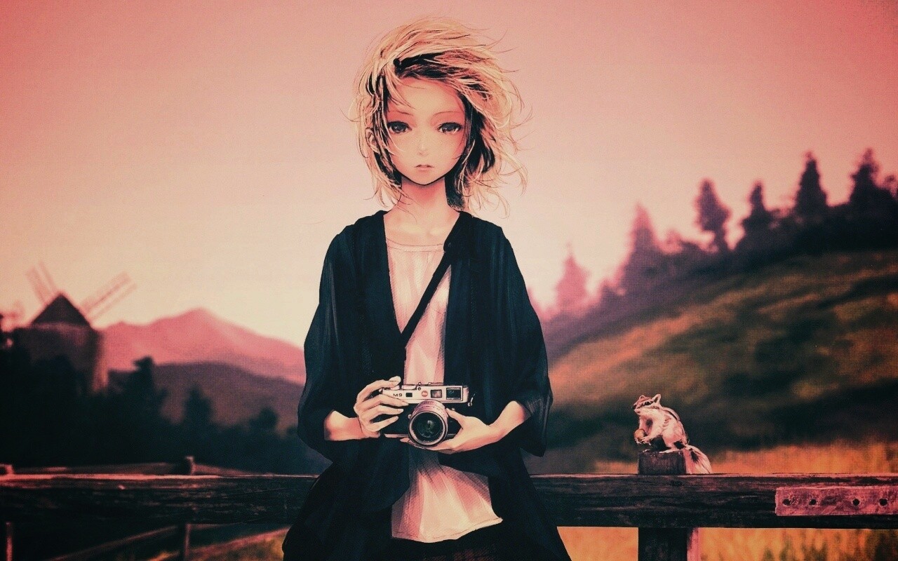 Девушка с фотоаппаратом обои