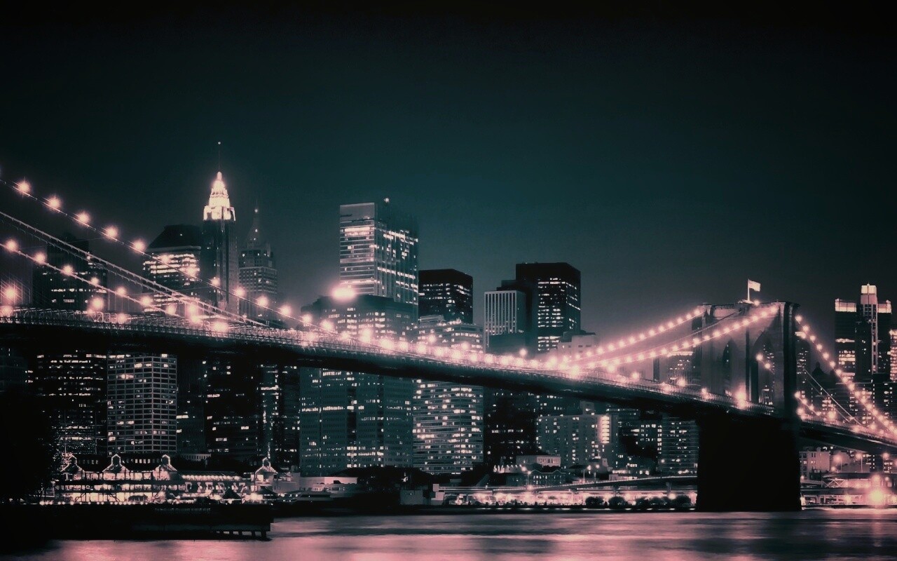 Вид на ночной Нью-Йорк обои