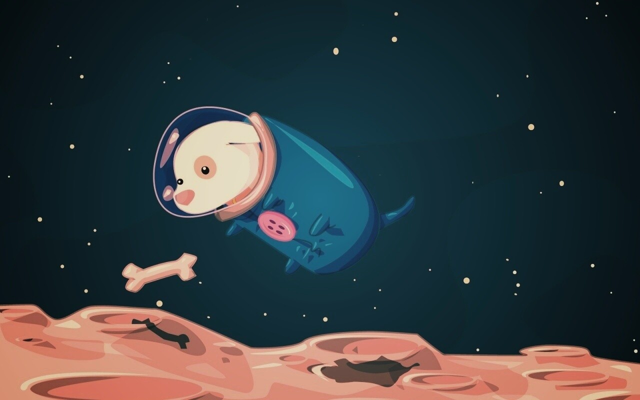 Собачка на луне обои