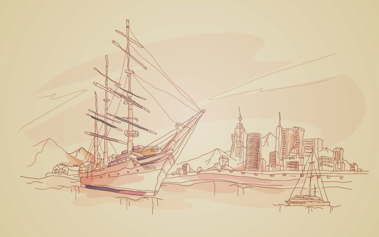 Парусник у города обои