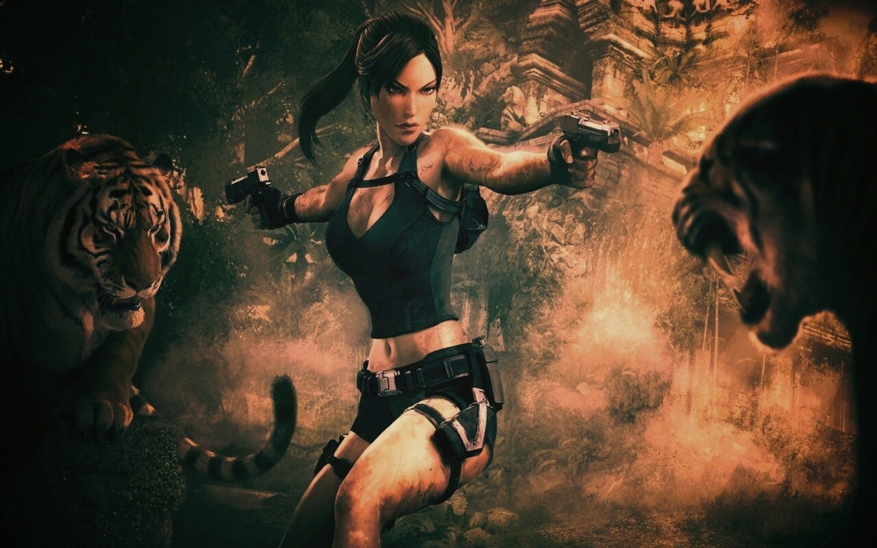 Лара Крофт протв тигров обои