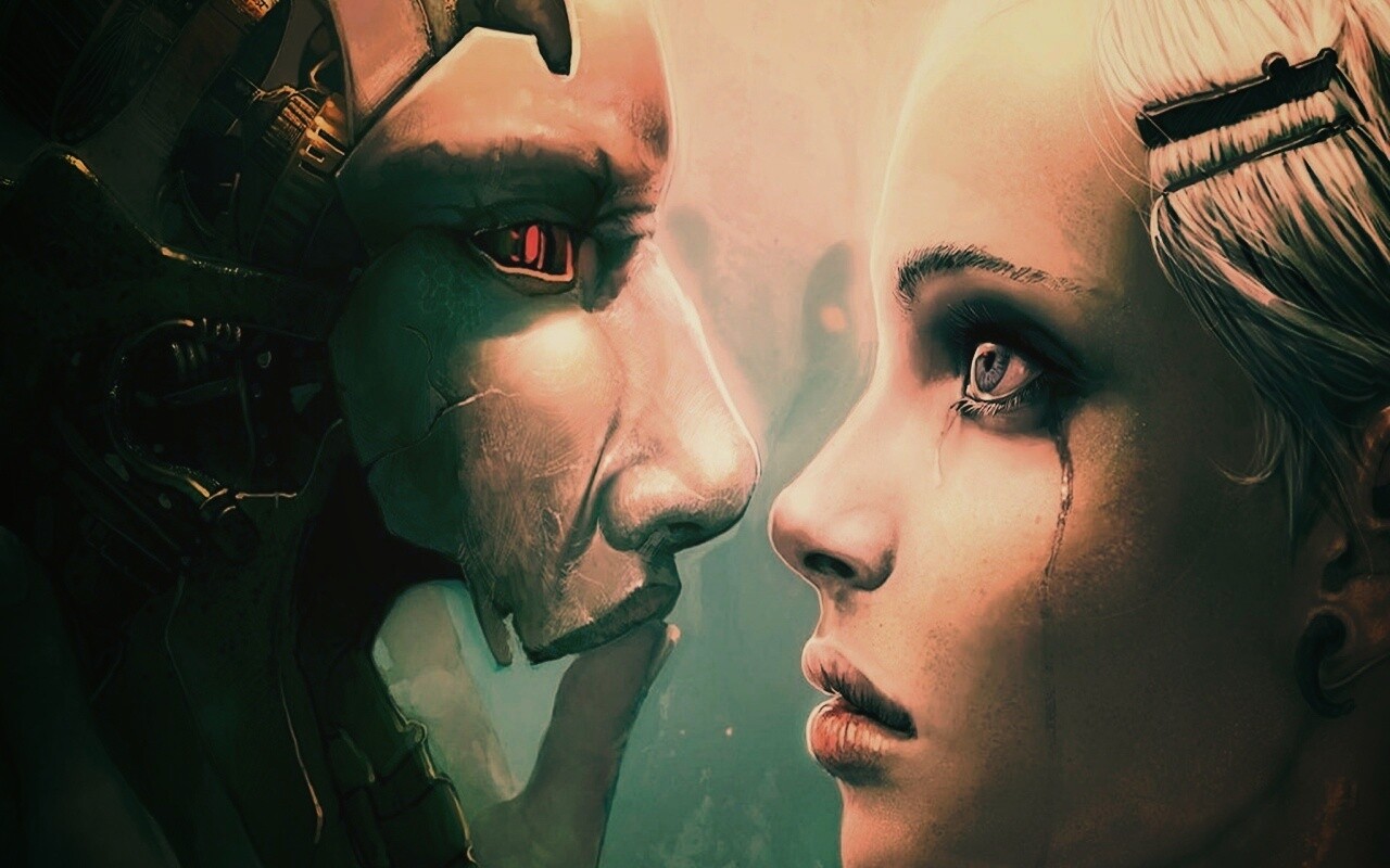 Девушка и робот обои