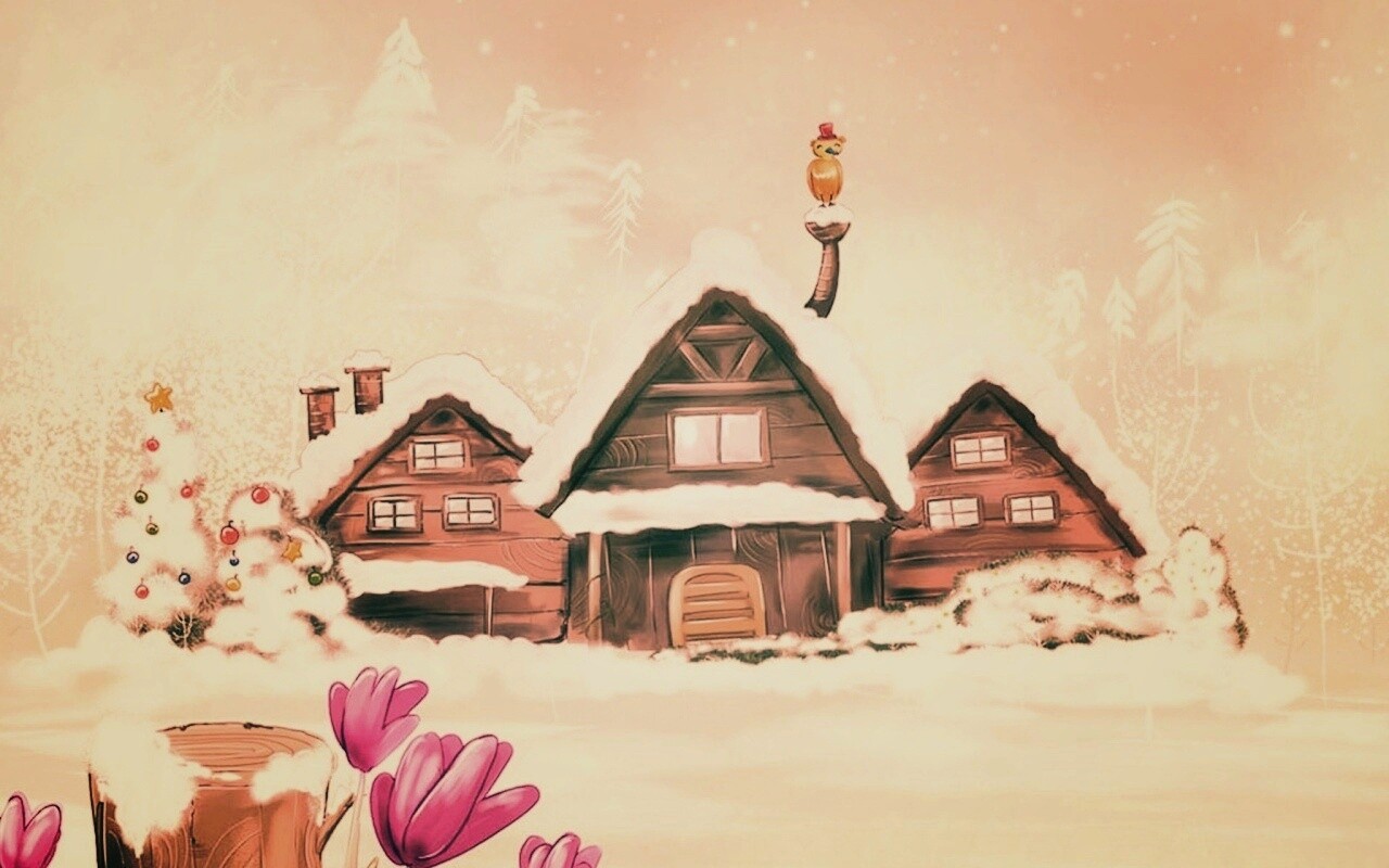 Деревня в новый год обои