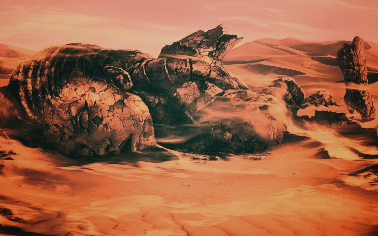 Развалины статуи в пустыне обои