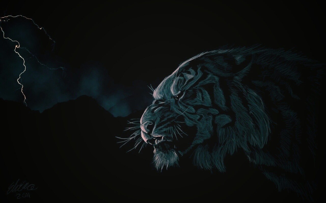 Рисунок грозного тигра обои