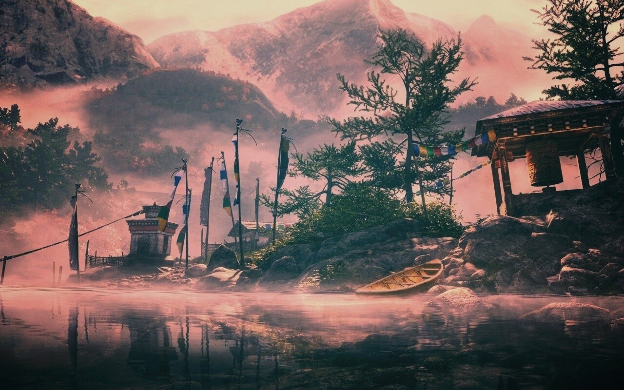 Каменистый берег в тумане обои